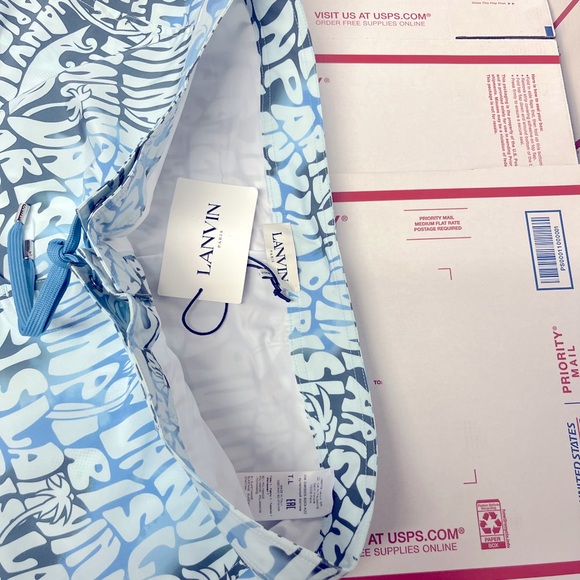 Lanvin Blue Wave Print Swim Trunks - Picture 7 of 9